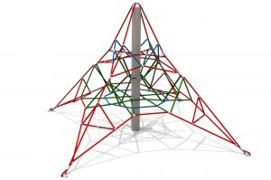 a pyramid net made of rope suspended from a central pole 2m high