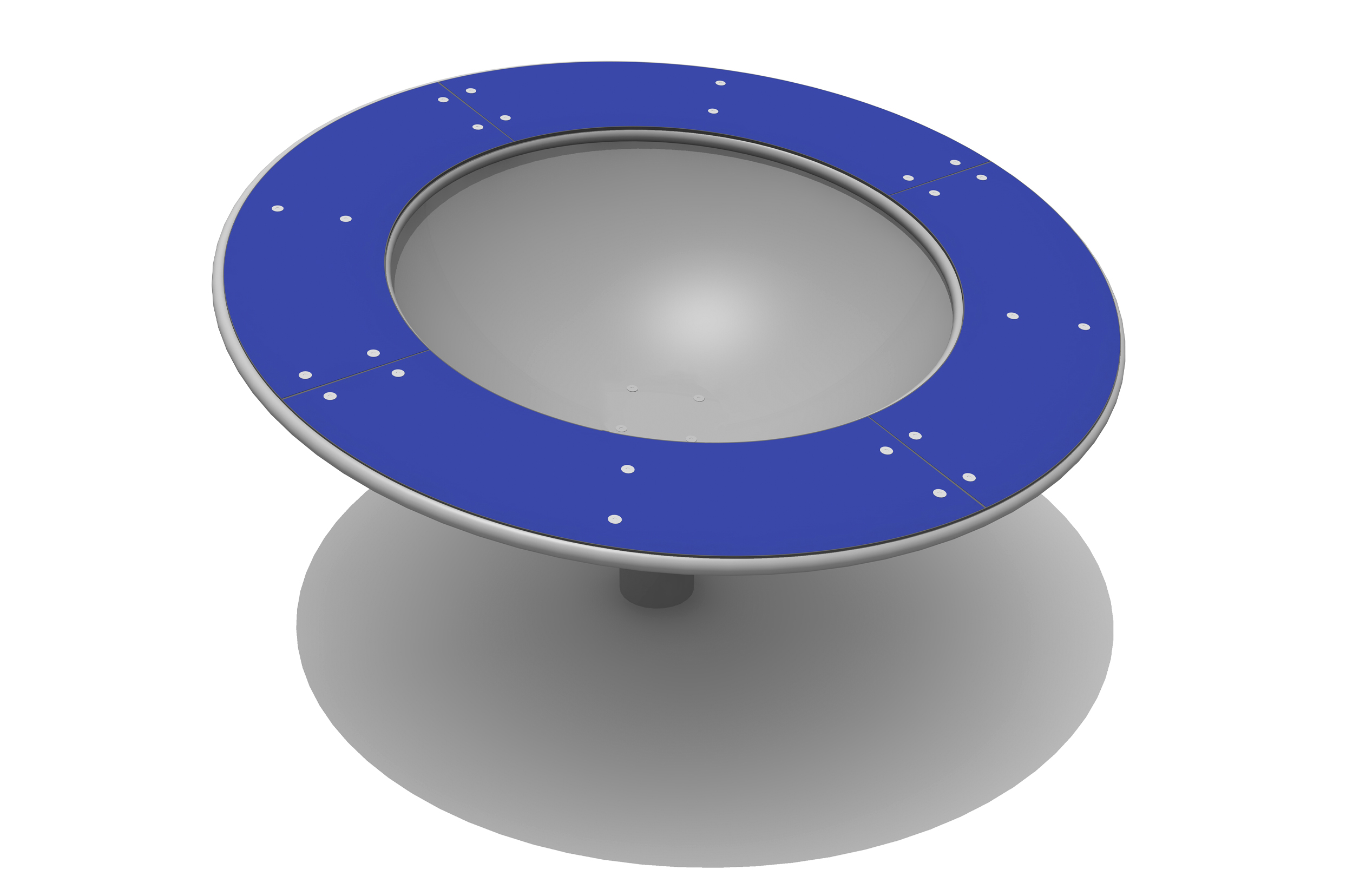 circular disc with centre bowl to sit in and blue outer edge