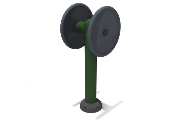 A Single green central post holds a grey disc