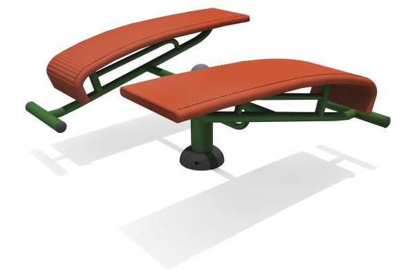 two red platforms set at slight angles each with horizontal leg holds