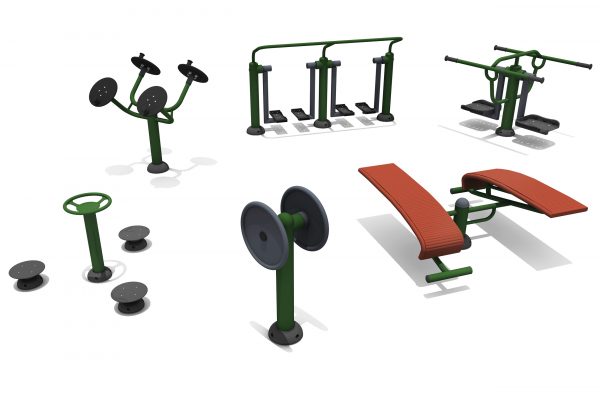 the Primary School Physical & Social Package includes six items shown here on a white background, the equipment in mainly green and grey in colour