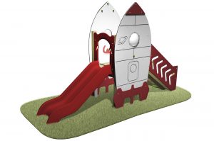 Space Rocket Slide with ramp walkway, space rocket designed sides and red slide