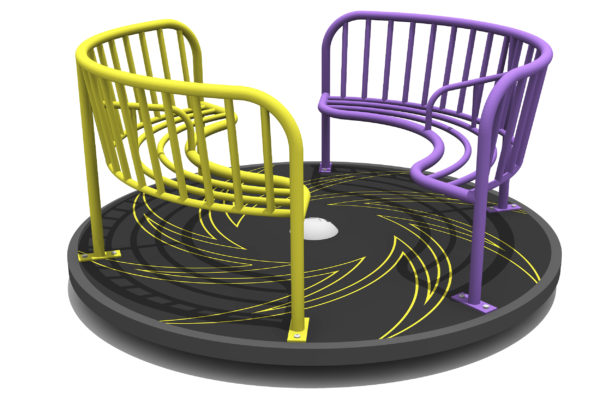 The Blizzard Roundabout has a yellow and a purple inward facing set of seats