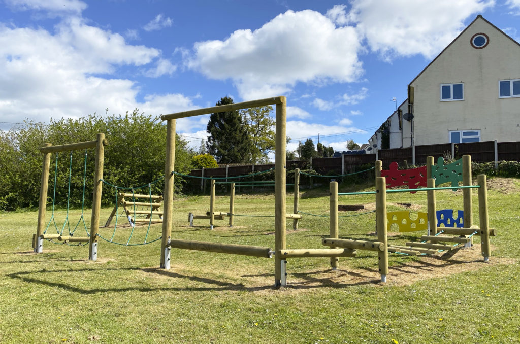 Adventure Trail at Bausley with Criggion, timber play equipment on grass
