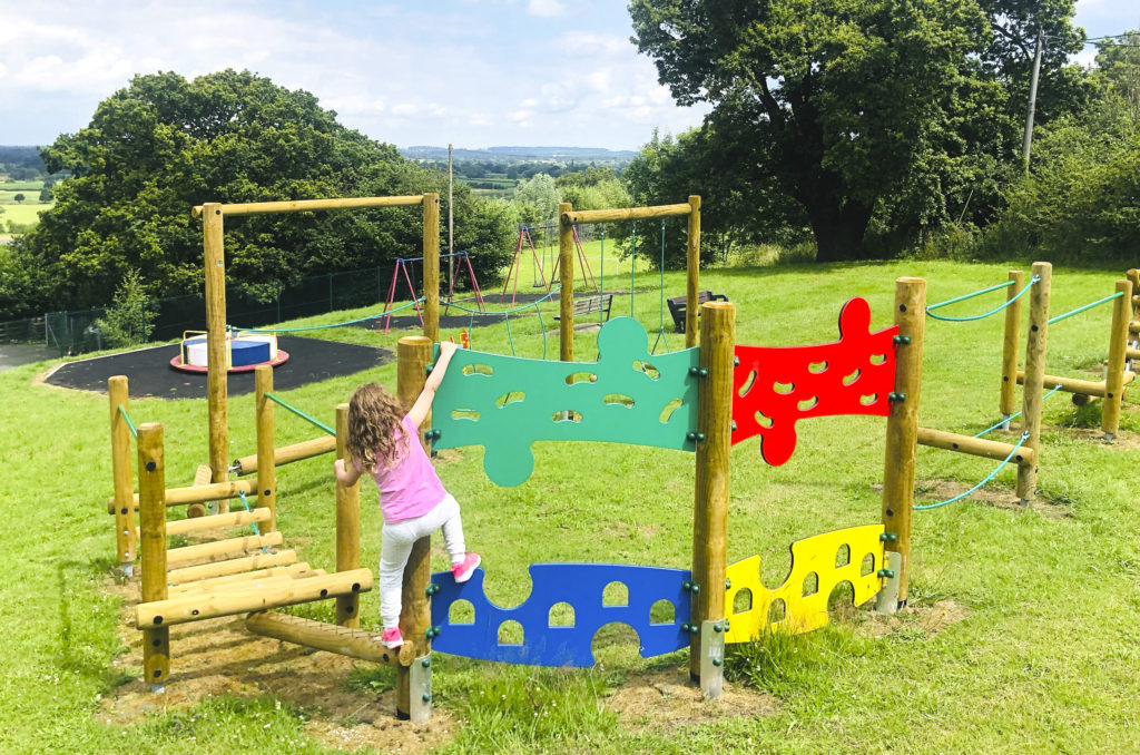 Adventure Trail at Bausley with Criggion, timber play equipment on grass