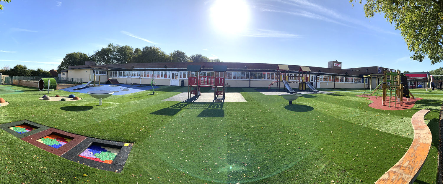 Sandon Primary Academy equipment sits on green artificial grass
