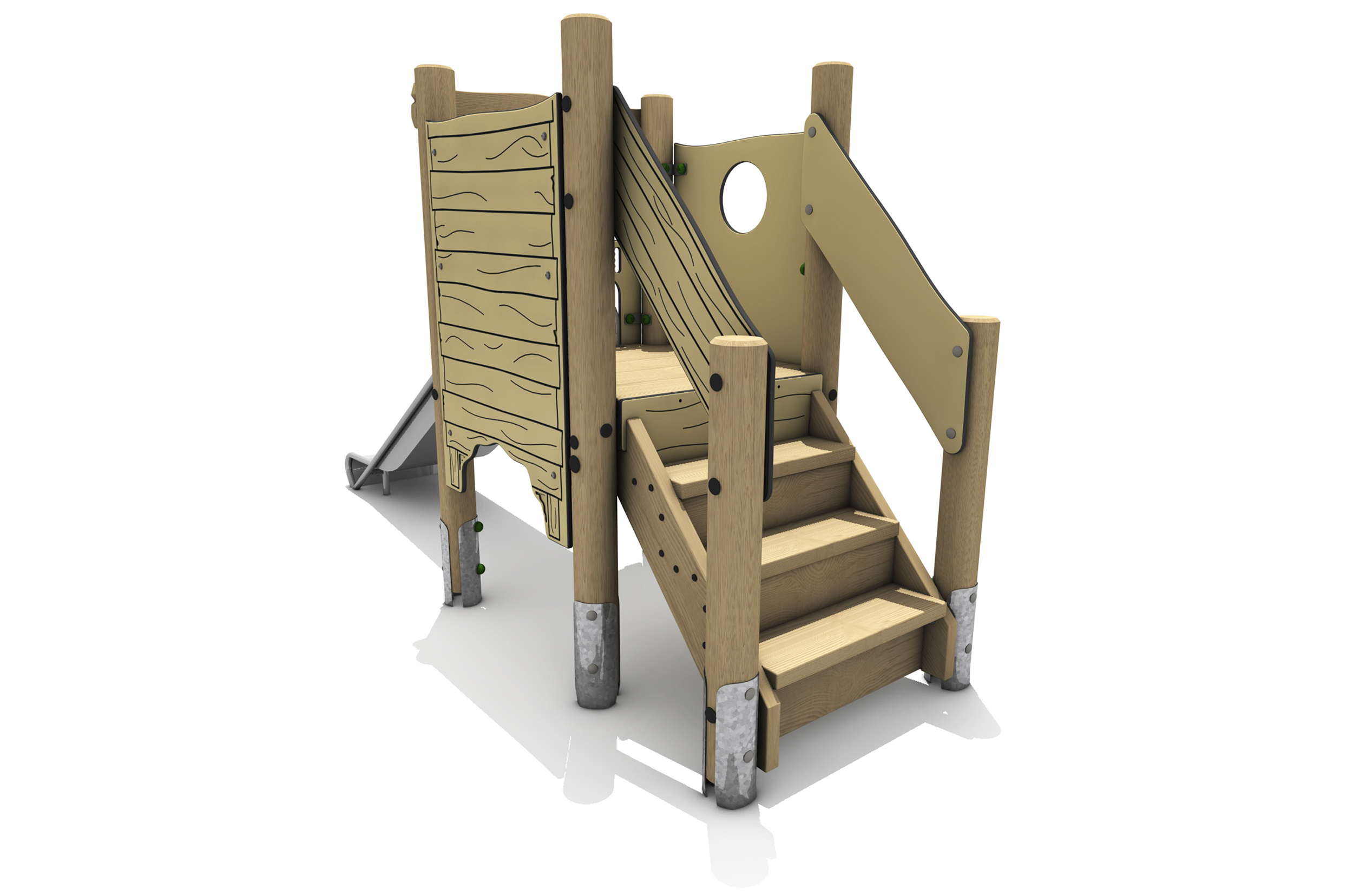 Timber Tower Single Deck 01, A timber tower climber with access steps and handrail