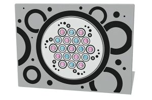 The Roller Ball Play Panel is a key and black panel which white centre disc. The disc holds the marble effect roller balls with change colour when rotated.